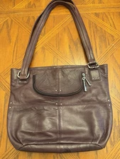 Vtg. Stone Mountain Soft Leather Studded Reddish Brown shoulder handbag Purse