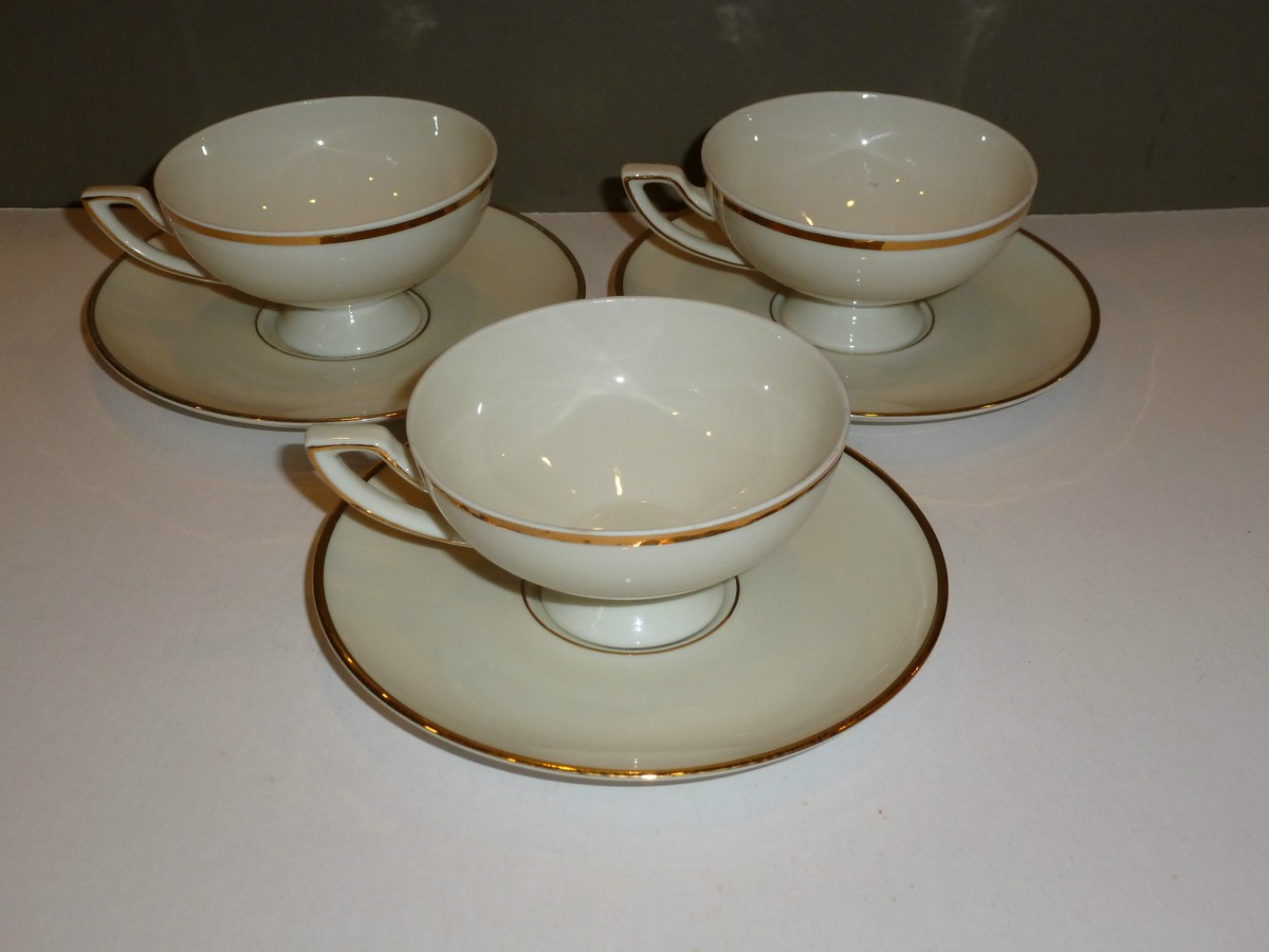 Johann Haviland Bavaria Set of 3 White Cups/Saucers, Cream with