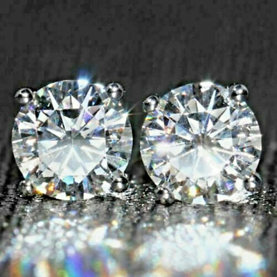 6.60 Ct Round Cut Off White Diamond Solitaire Studs ,925 Silver, Excellent Cut