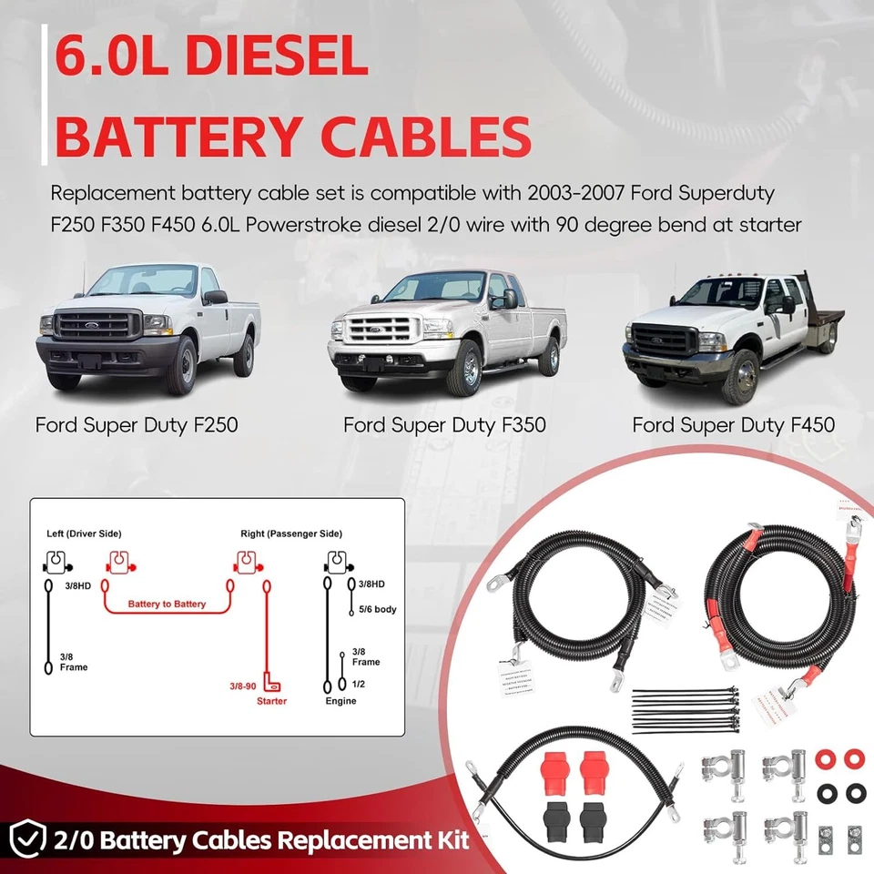 Kit de cables de batería para Ford 6,0 L Powerstroke Superduty F250 F350 F450 03-07 Foto 3 de 4