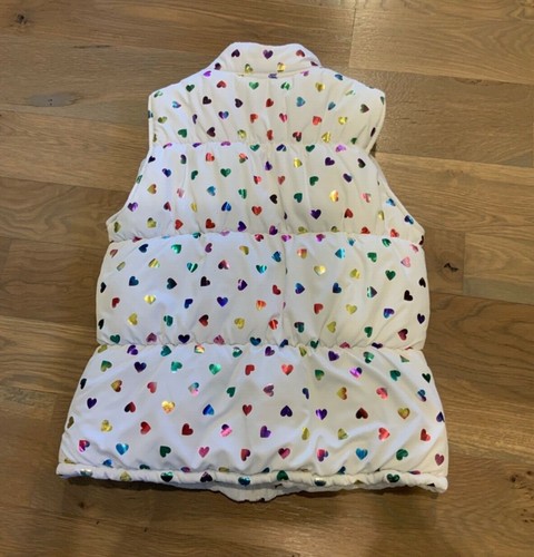 Faded Glory Puffer Vest Foil Hearts Valentines White Girls Size Large (10/12) - Picture 2 of 4