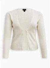 Torrid Cotton Tie Front Ribbed Cardigan Sweater White 1 1X 14 16 #B67589