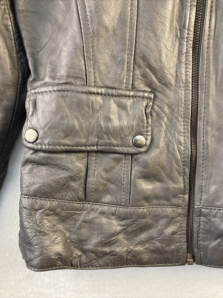 Chaqueta de motocicleta Ben Sherman de cuero real gris con cremallera talla XS NUEVA SIN ETIQUETAS Foto 4 de 4