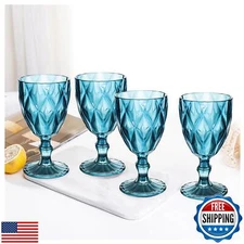 Vintage Wine Glasses Set of 4, Plastic Reusable 12 Ounce Colored Water Goblet