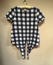 Madewell Womens Cotton Tee Top Plaid Button-Back Tie Front XXS Blue White Casual