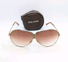 Vtg Ferrari Foldable Aviator Sunglasses Gold Tone Brown Gradient Lens W/Case 70s