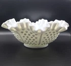 Vintage Fenton Milk Glass Hobnail Ruffled Edge Bowl
