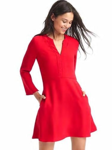 Gap Satin Fit & Flare Kleid mit geteiltem Ausschnitt, rot Sonnenuntergang GRÖSSE 4T 4 T #464176 E116