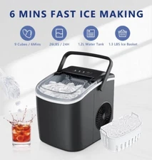 Countertop Ice Maker 26lbs , 9 bullet-shape Ice In 6 Mins , Auto-cleaning