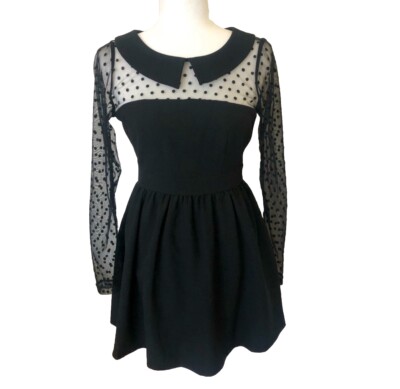 Polka Dot Lace Sheer Mesh Collared Black Dress Sz XS Retro 1950's Inspired | eBay Polka Dot Lace Sheer Mesh Collared Black Dress Sz XS Retro 1950's Inspired | eBay