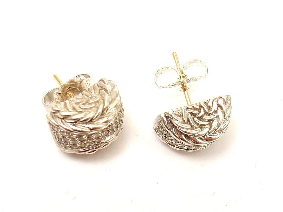 John Hardy Diamond Earrings Silver 925 Gold 18K Excellent! - Image 3 of 4