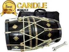 Wooden Musical Dholak Bolt Brown Black Instrument Drum With Carry Bag