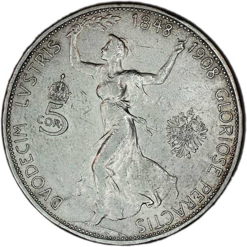 AUSTRIA coin 5 Corona 1908 Commemorative F+ Choice Fine