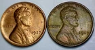 1927 & 1929 Lincoln Wheat Cent AU + / UNC RAINBOW & RD TONE 2 Coin Penny LOT  NR