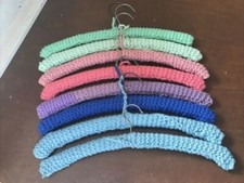 Vintage Lot of 8 Yarn Covered Wood Hangers Crochet Knit Handmade Colors Vary