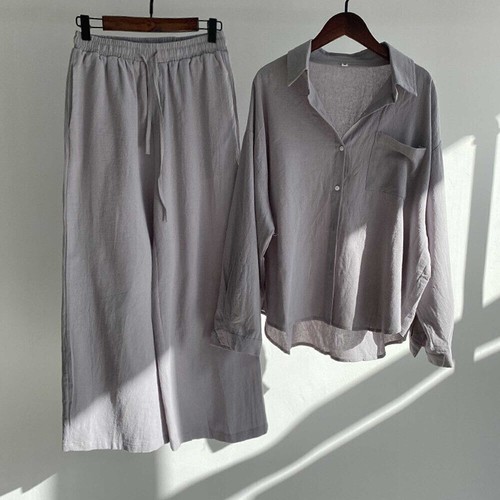 Womens Plus Size Cotton Linen Button Tops+Pants Ladies Casual Loungewear Outfits - Picture 5 of 14