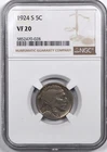 1924 S INDIAN HEAD BUFFALO NICKEL 5C NGC VF 20