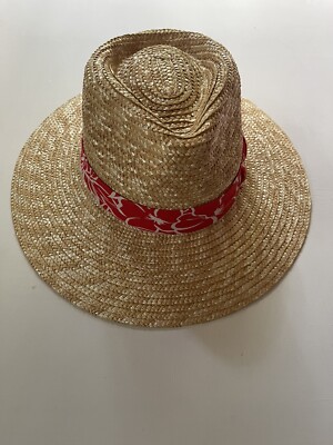 BRIXTON | NWT Joanna Straw Hat M Medium Honey Aloha Red UPF 50 Adjustable s-l400.jpg main image 3