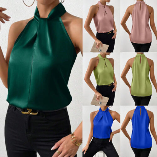 Ärmellose Oberteile Weste Tanktops Neckholder-T-Shirts Solides Sommer-Top ≌