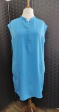 M&S Blue Polyester Sleeveless Shift Dress/Tunic Pockets Sheer Size 18