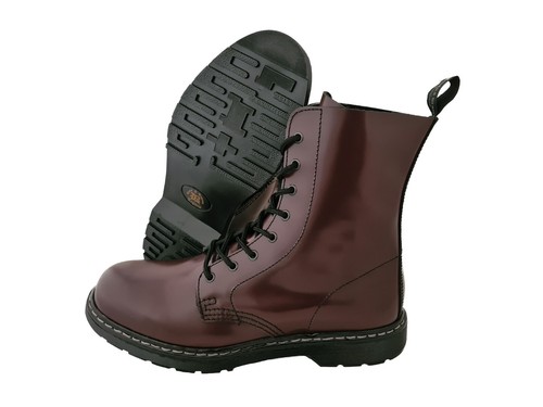 Oxblood Boots & Braces 8 Hole Boots Burgundy Punk Skinhead Boots Leather Leather - Picture 1 of 11