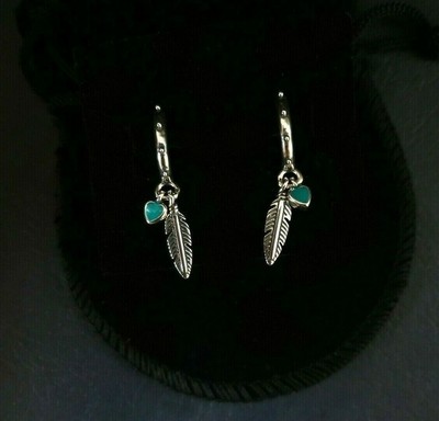 Feather Hoop Earrings \u0026 Velvet Pouch | eBay