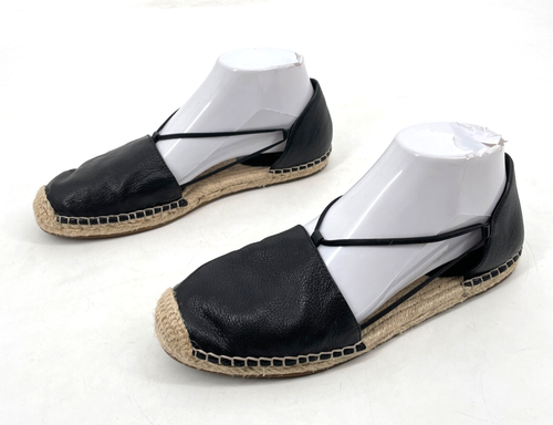 Eileen Fisher womens 8 Lee Espadrille Flat Gladiator Black Washed Leather Boho