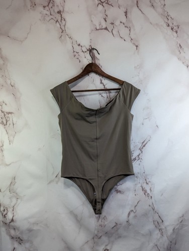 Everlane Bodysuit Women Large Brown Thong Off The Shoulder Supima Cotton Mocha - Picture 5 of 9