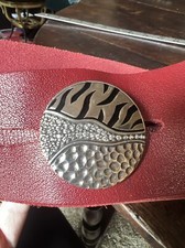 Chico's Bold Wide Pebble Leather Belt M Silver Button Closure Artsy Rich Red