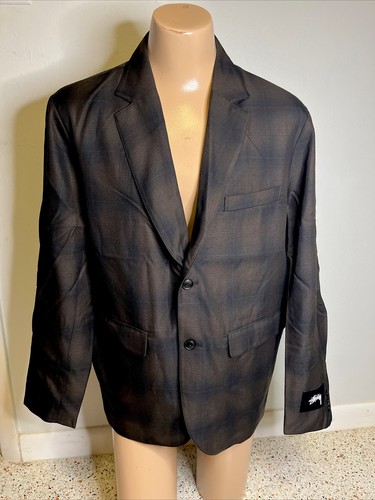 STUSSY Shadow Plaid Sport Coat Large NWT 115522 Brown Blazer Jacket SURF SKATE