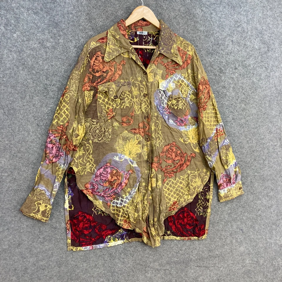 Винтажная женская рубашка Jag L Large цветочный длинным рукавом вискоза кнопка с воротником 53508 - Изображение 2 из 4