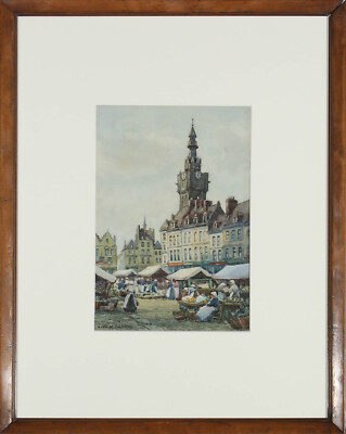 James W. Milliken (1865-1945) - Aquarell, Marktplatz, Bethune Frankreich