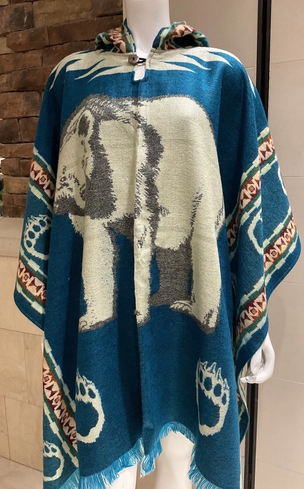 Handmade ALPACA PONCHO, Bear Stripe, Very Soft, UNISEX, Exclusively Handcrafted
