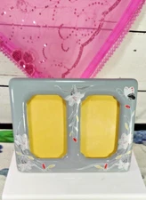 Vintage MCM Japanese Painted Floral Double Ceramic Picture Frame 4" x 2.5"