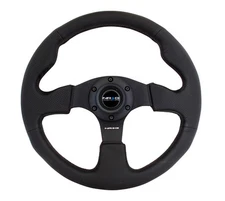 NRG Innovations Race Series Steering Wheel Black Leather Black Spokes - RST-012R