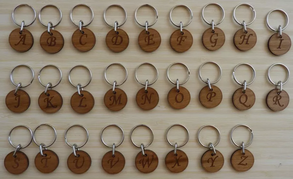 Initial Letter Keyring Initials Alphabet Key Ring Wooden