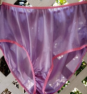 LILAC ULTRA SHEER NYLON & PINK LACE CLASSIC TAILORED GRANNY PANTY 9