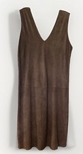 Vintage Ralph Lauren Brown Dress Suede Front Knit Back Sleeveless V-neck Large