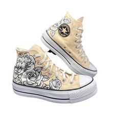 Converse Chuck Taylor High Tops Peach Flower Print Trainers Women UK 5.5 EU 38
