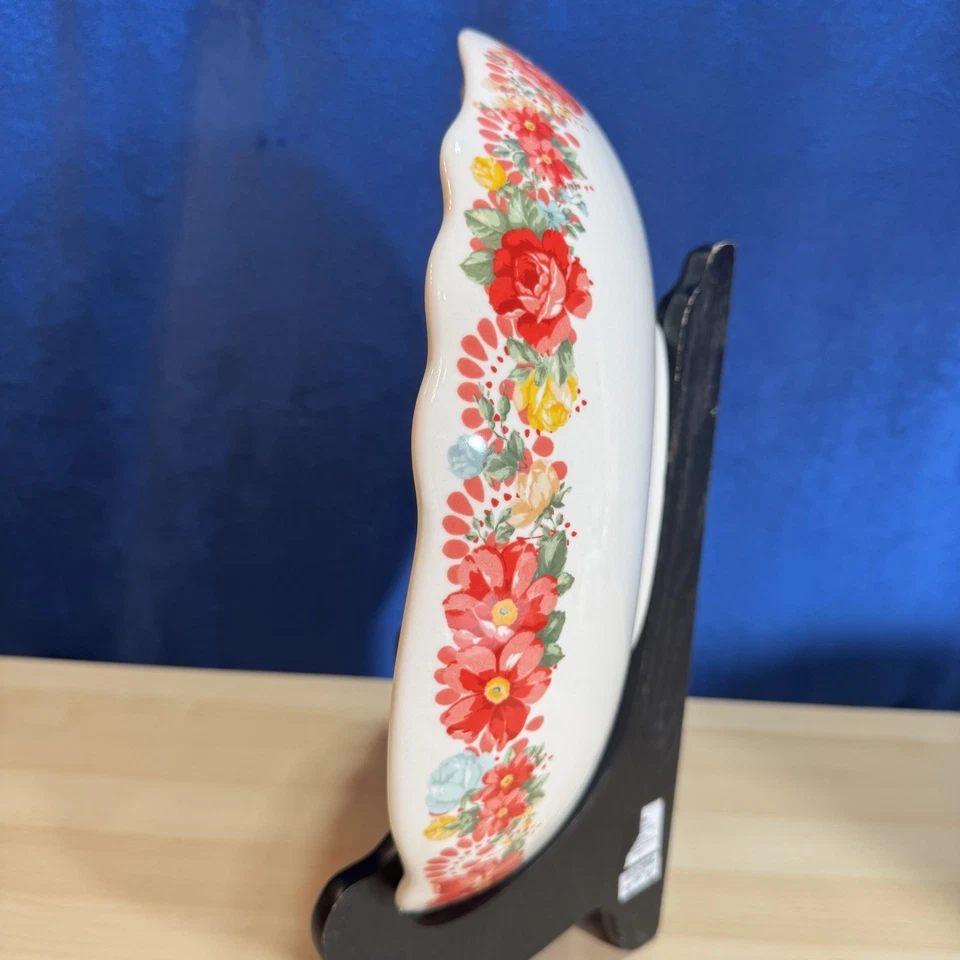 Tigela de servir de massa Pioneer feminina vintage vermelha floral grande talheres - Imagem 3 de 4