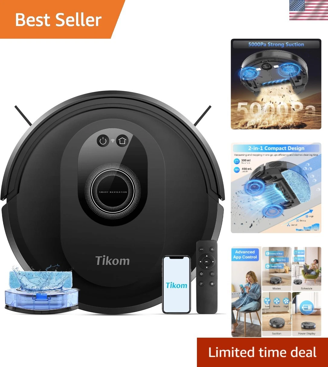 Intelligent Robot Vacuum Cleaner - 5000Pa Suction, HEPA Filter, & Smart Sensors