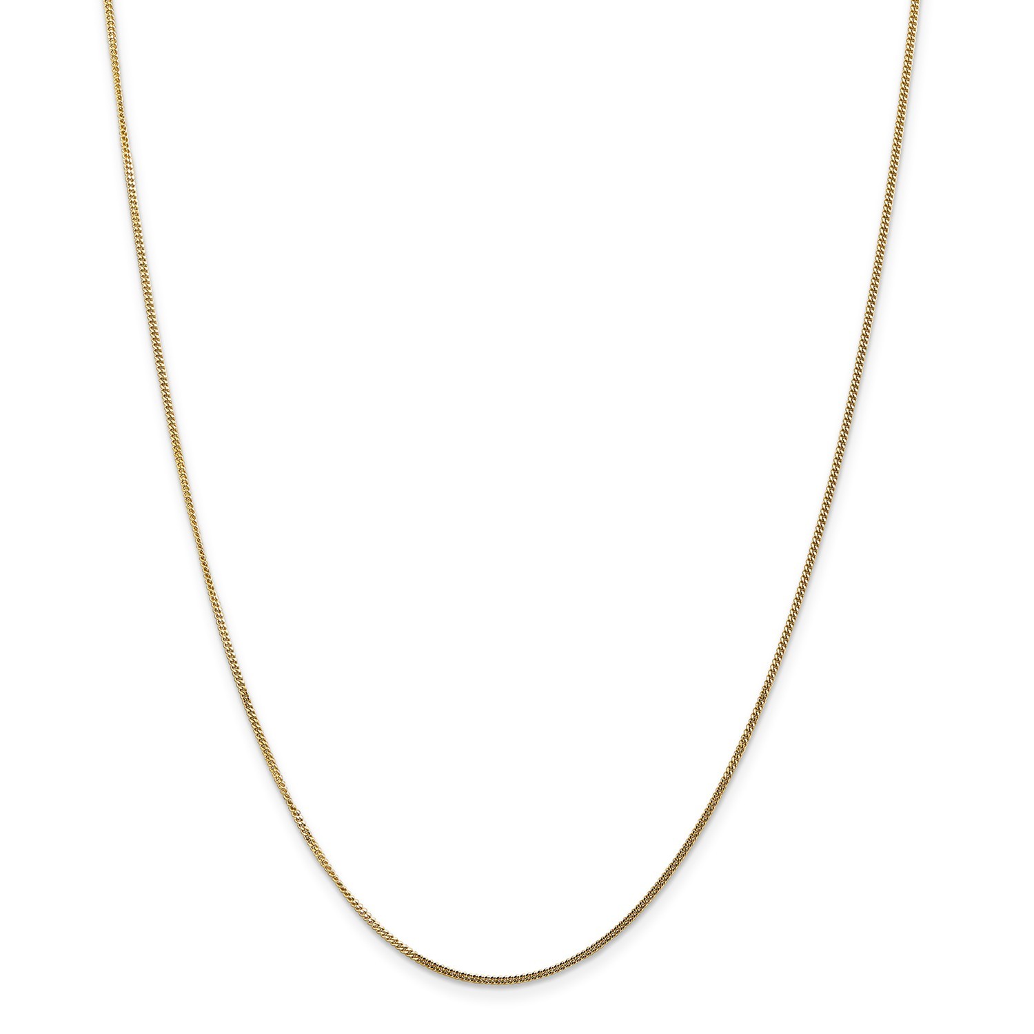 14k Yellow Gold 1.3mm Solid Curb Chain for Pendant w/ Spring Ring 16" - 24"