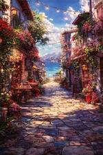 DIY Malen nach Zahlen 40x50 &ndash; Coastal Bloom Street &ndash; Leinwand Set mit Farben...