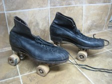 Vintage Hyde Chicago Shoe Roller Skates - Black Mens Size 6 Wood Wheels