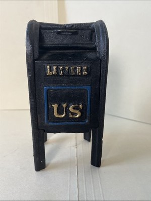 Vintage 1970s Cast Iron U.S. Post Office Mailbox COIN BANK  5  Metal AIR MAIL