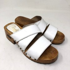 Vintage Candie's Womens 6.5 Clog Sandals White Leather Wood Platform Studded