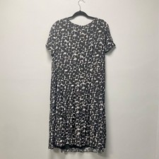 Talbots Black Gray White Spotted Midi Dress Size 18W Short Sleeves Pleated NEW