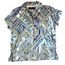 Lauren Ralph Lauren Womens Pajama Top Sz M Floral Paisley Short Sleeve Pocket