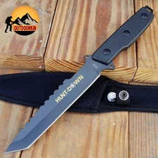 12" FULL TANG Black TANTO Fixed Blade Hunting SURVIVAL Knife + Sheath BOWIE