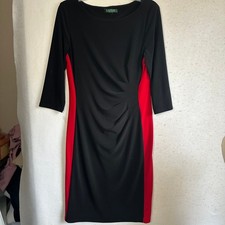Lauren Ralph Lauren Black Red Colorblock Ruched Sheath Dress 3/4 Sleeve 6
